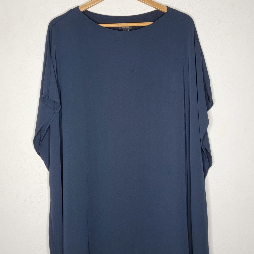 NEW J. Jill Wearever Collection Navy Blue Drape Style Midi Dress PL Large Petite - Picture 3 of 6